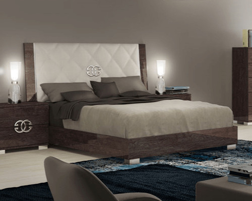 Łóżko z tapicerowanym wezgłowiem PRESTIGE UMBER 180x200 - beż/bursztynowy brąz