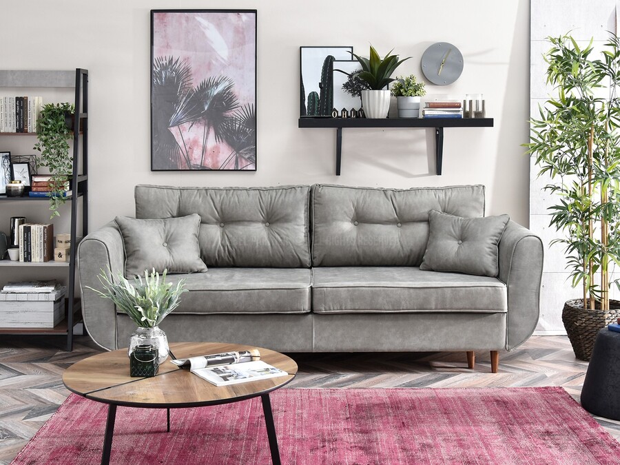 Sofa rozkładana z pojemnikiem BLINK - szary/orzech