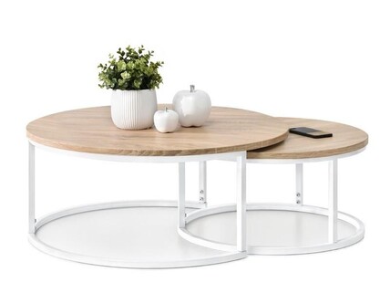 Zestaw dwóch stolików kawowych KODIA S+XL - dąb sonoma / białe nogi