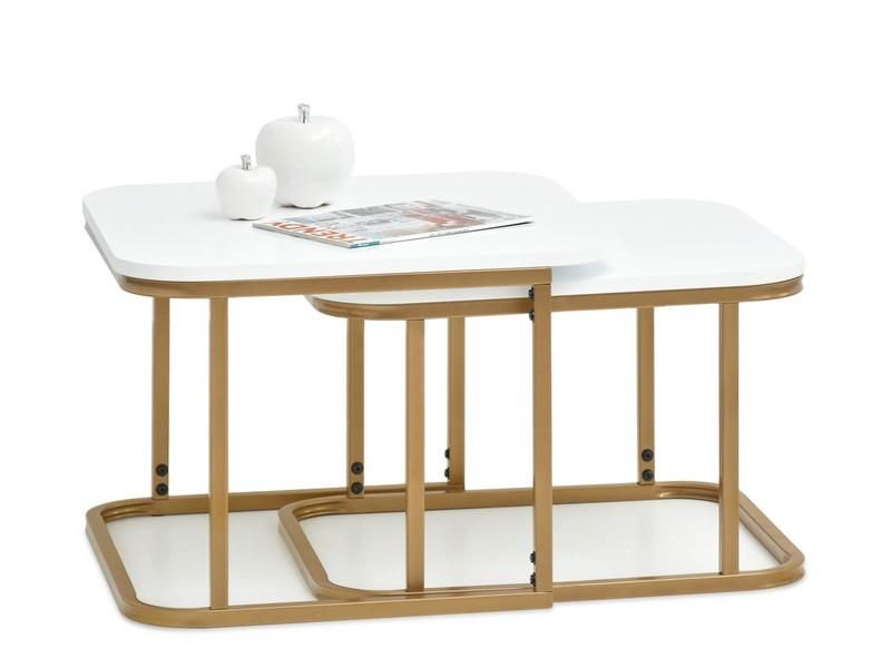 Zestaw stolików kawowych IRIGA XL+S - biały/złoty