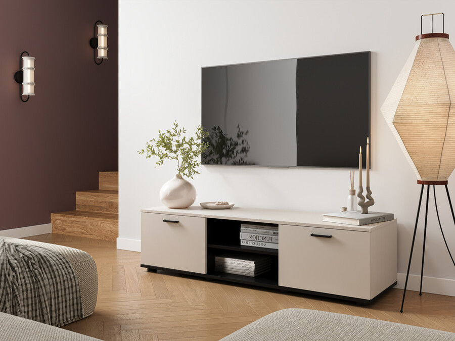 Szafka RTV 2-drzwiowa SIMPLE 140 cm - kaszmir/czarny mat